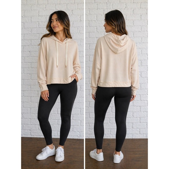 AnyBody Tops - AnyBody Womens Beige Dolman Blend V-Neck Pullover Hoodie Sweatshirt Size M